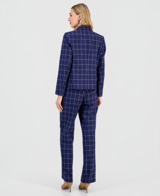 Women's Windowpane Check Notch Collar Pantsuit Set, Regular & Petite 