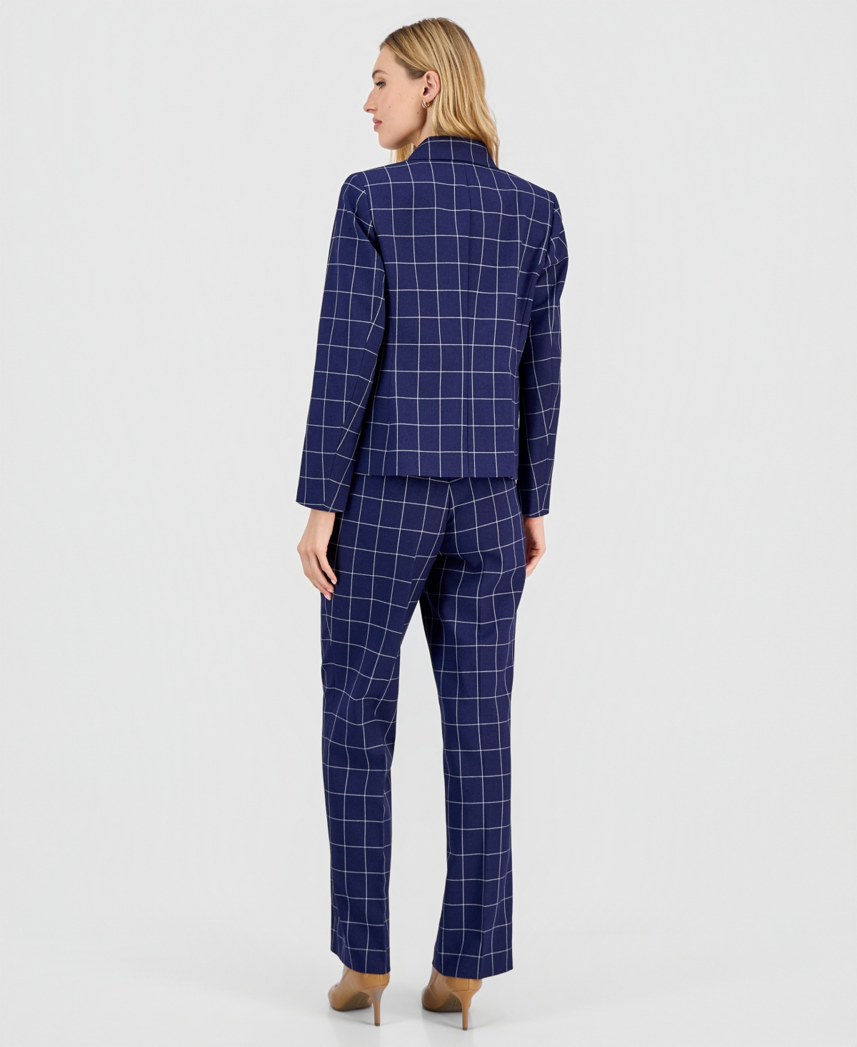 Le Suit Women's Windowpane Check Notch Collar Pantsuit Set, Regular & Petite