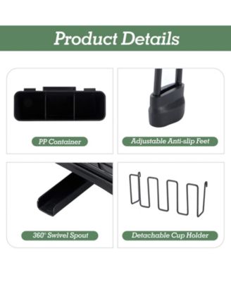 2-Tier Collapsible Expandable Dish Rack with Swivel Drain Spout and Rust-Resistant Stainless Steel Frame