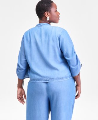 Plus Size Chambray Tie-Waist Blouse, Macy's Exclusive