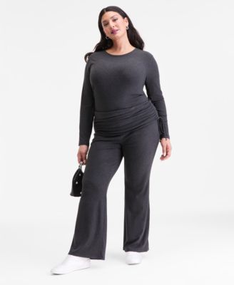 I.N.C. International Concepts - Plus Size Ribbed Foldover Shirred-Waist Pants