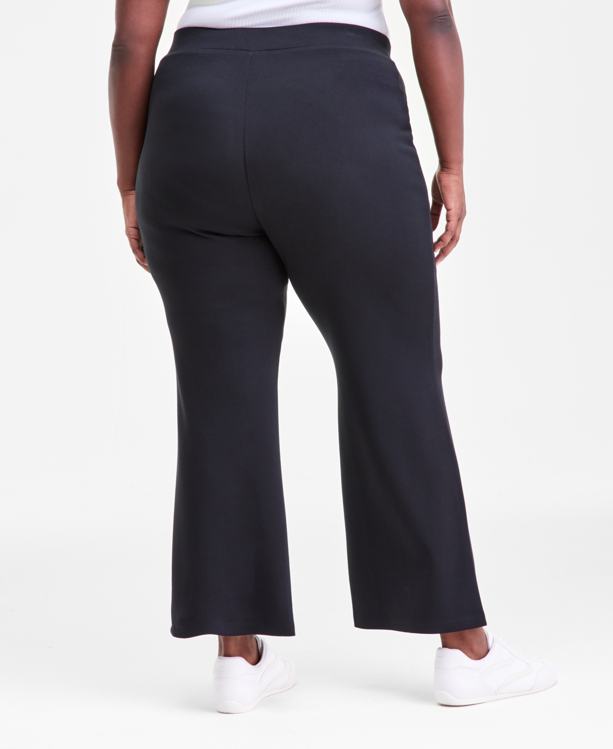 Inc International Concepts Plus Size Pull-on Split-hem Flare Pants, Macy's Exclusive In Black