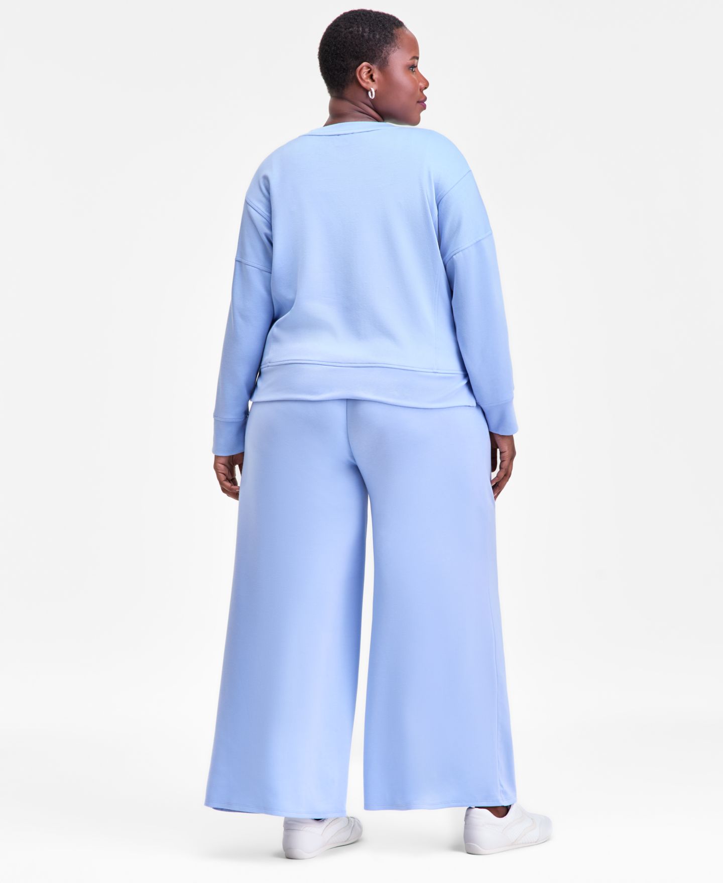 Женские комплекты I.N.C. International Concepts Plus Size V-Neck Long-Sleeve Top & Wide Leg Pants, цвет: Глубокий чёрный — фото 3