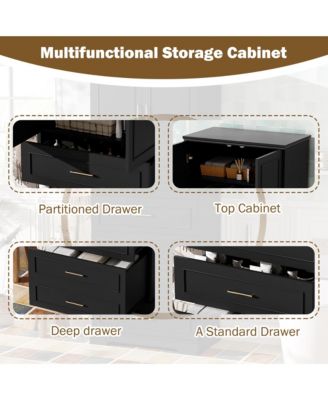 72inch Tall Freestanding Bathroom Cabinet with 3 Drawers Partitioned Standard Deep Adjustable Shelf Modern Elegant Style Soft Close Doors