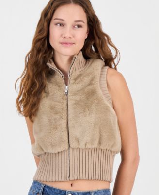 Juniors' Mock-Neck Faux-Fur Vest
