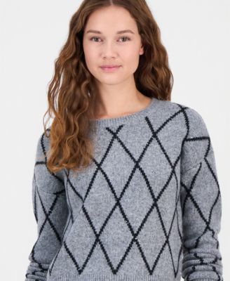 Juniors' Sequin Plaid Crewneck Sweater