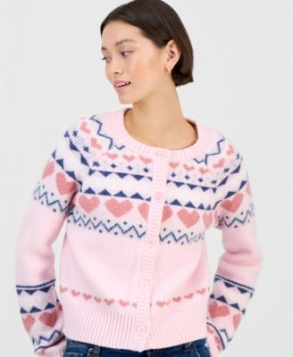 Juniors' Bow Fair Isle Cardigan Sweater