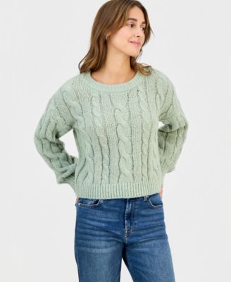 Juniors' Chunky Cable-Knit Crewneck Sweater
