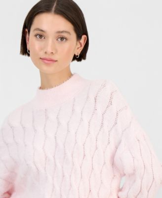 Juniors' Mock-Neck Eyelash-Cable Knit Sweater