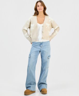 Juniors' Novelty Three-Button Cardigan Sweater