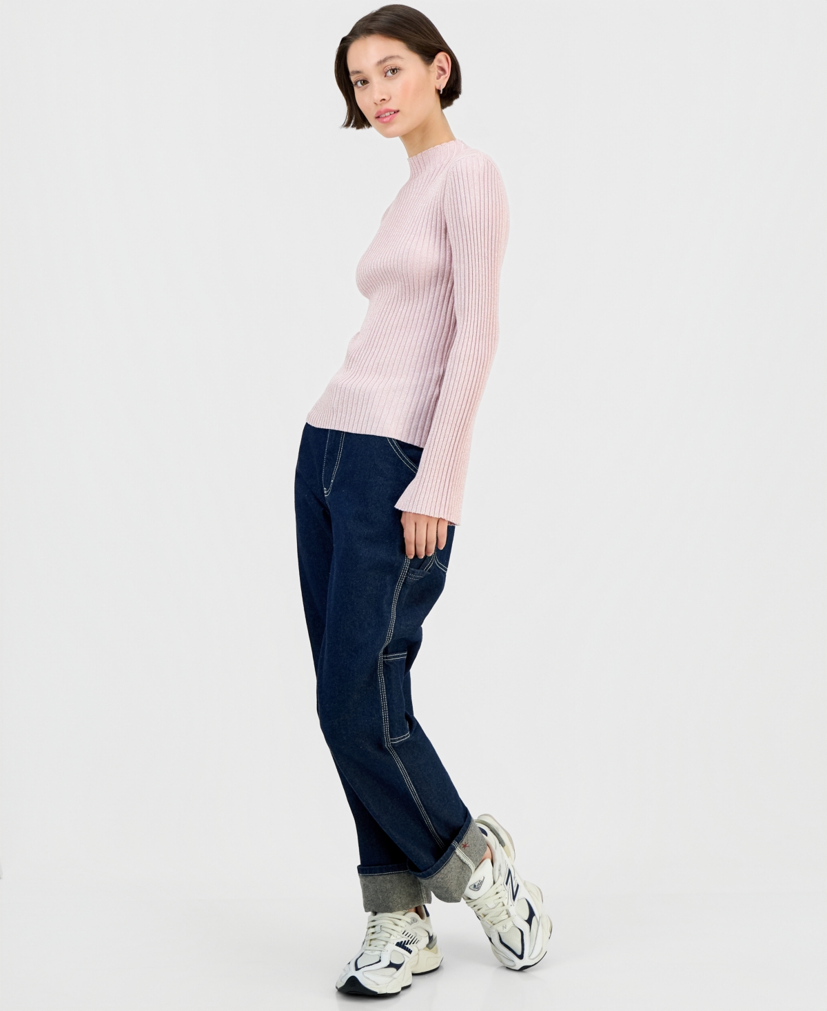 Hooked Up By Iot Junior's Mock-neck Long-sleeve Sweater In Pink
