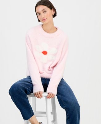 Juniors' Round-Neck Eyelash Sweater 