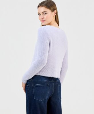 Juniors' Eyelash Faux-Pearl Button-Front Cardigan 