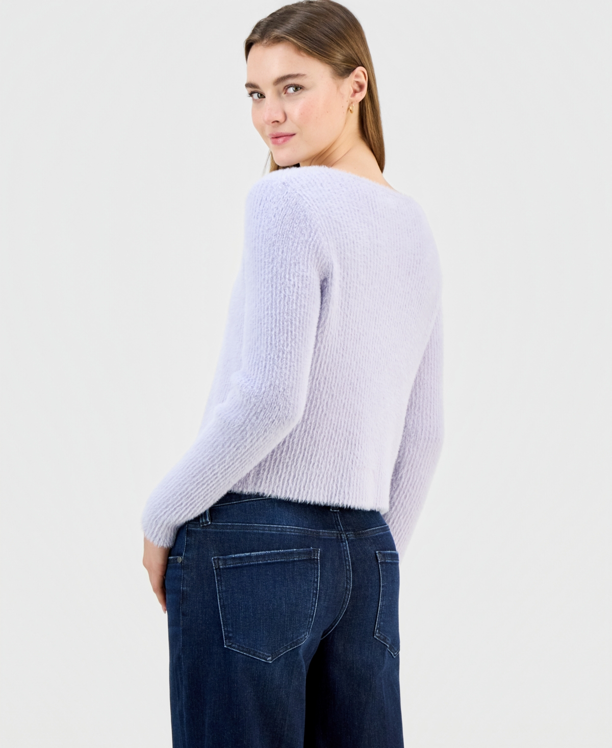 Hooked Up By Iot Juniors' Eyelash Button-front Cardigan In Purple