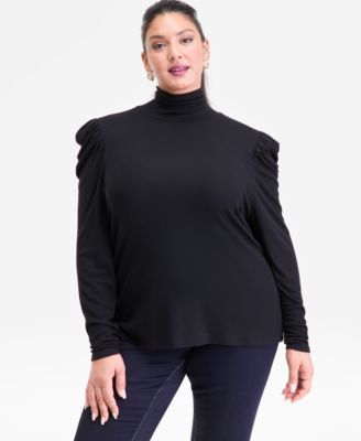 Plus Size Puff-Shoulder Ribbed Turtleneck, Created for Macy's