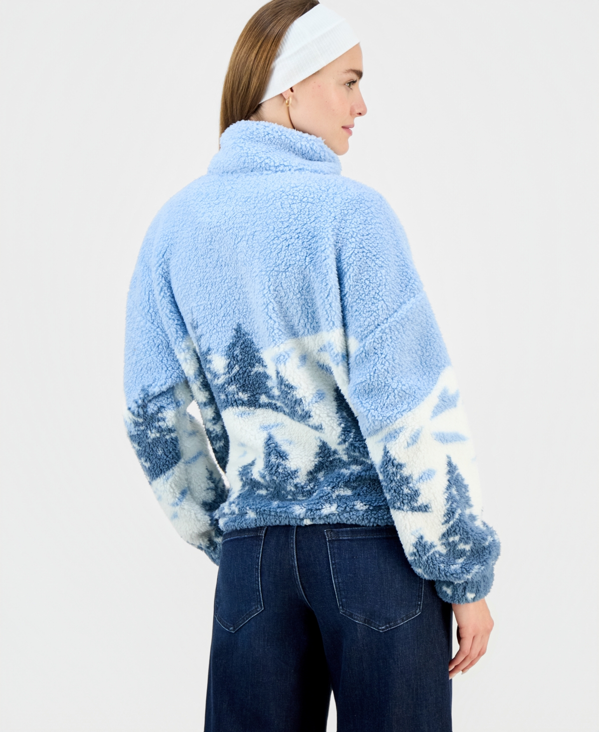 Sincerely Jules Juniors' Printed Sherpa Fleece Quarter-zip In Blue