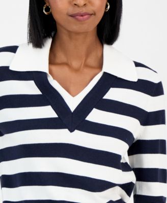 Women's Contrast-Collar Stripe Sweater 