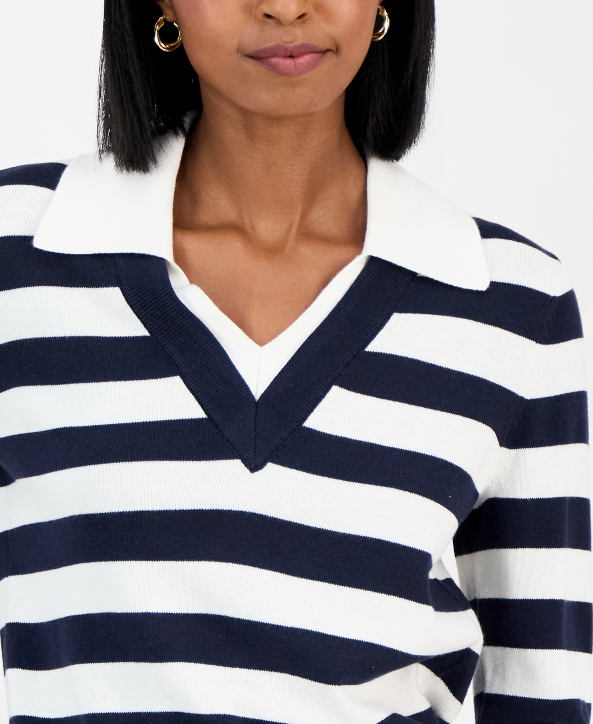 Nautica Jeans Women's Contrast-Collar Stripe Sweater