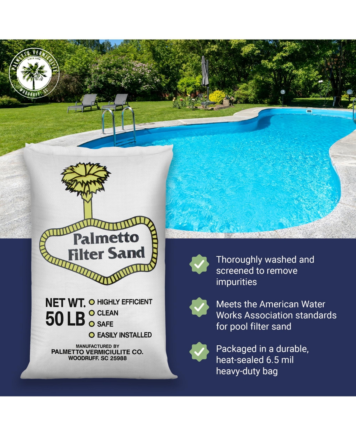Palmetto Filter Sand for Residential Commercial Pool Filters, 50 lb (2 Pack)