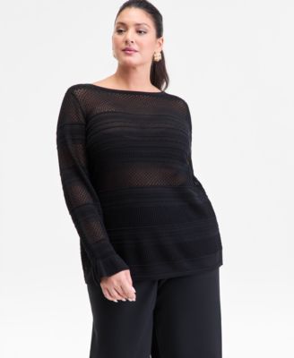 I.N.C. International Concepts - Plus Size Boat-Neck Pointelle Sweater