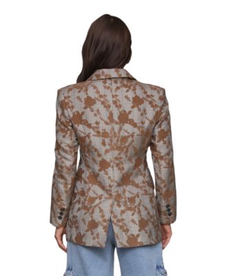 Women's Long Sleeves Plaid Floral Blazer