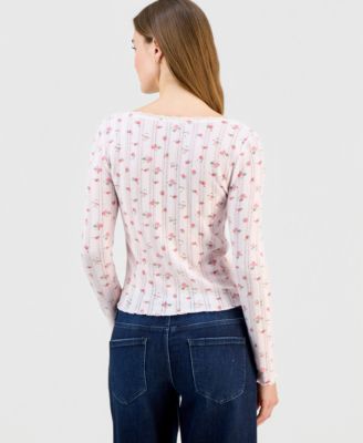 Juniors' Ditsy-Print Pointelle-Knit Top