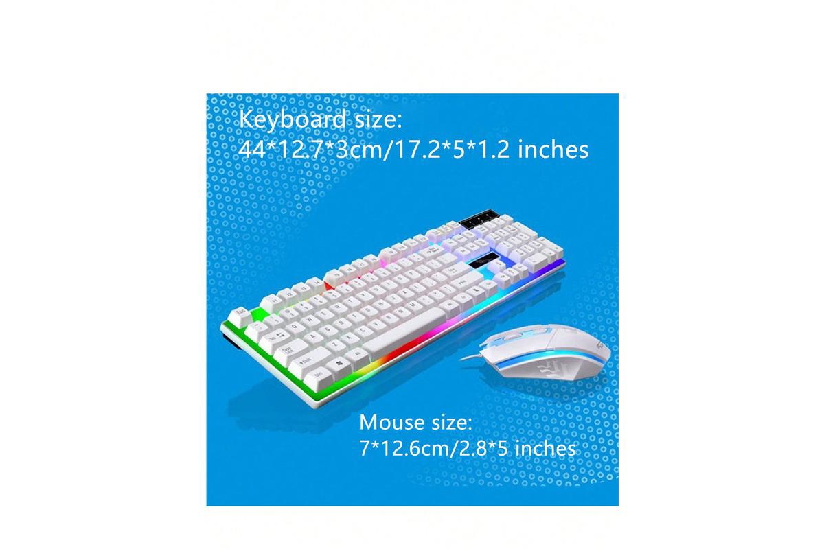 Usb Wired Keyboard and Mouse Set - Mechanical Feel Backlit Keyboard and Ergonomic Mouse, White