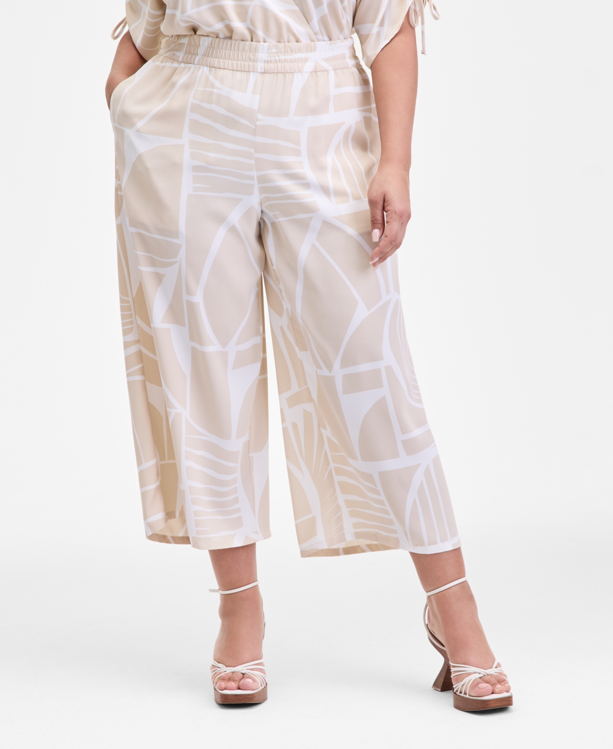 Inc International Concepts Plus Size Printed Pull-on Crop Pants, Macy's Exclusive
