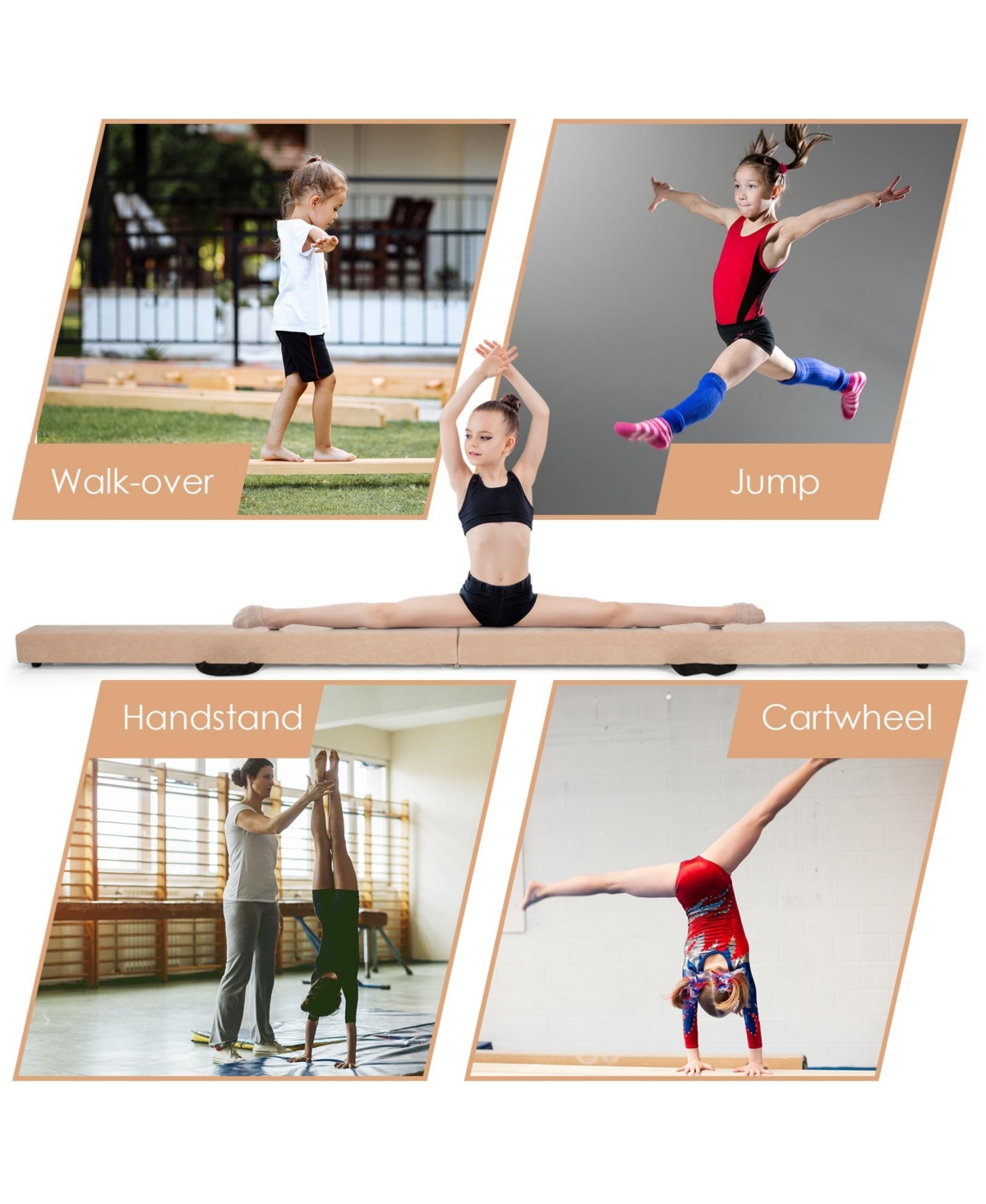 7 Feet Folding Portable Floor Balance Beam with Handles for Gymnasts-Brown