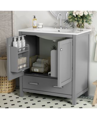 30inch Gray Bathroom Vanity with Single Sink Combo Cabinet Undermount Sink Bathroom Storage Cabinet with 2 Doors