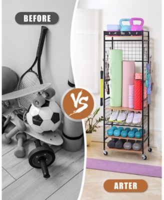 Weight Rack for Dumbbells & Kettlebells - Home Gym Storage Organizer with Wheels & Yoga Mat Hanger