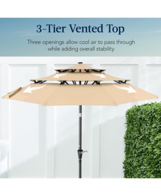 10ft 3-Tier Patio Umbrella, Market Sun Shade w/ Tilt Adjustment, Easy Crank