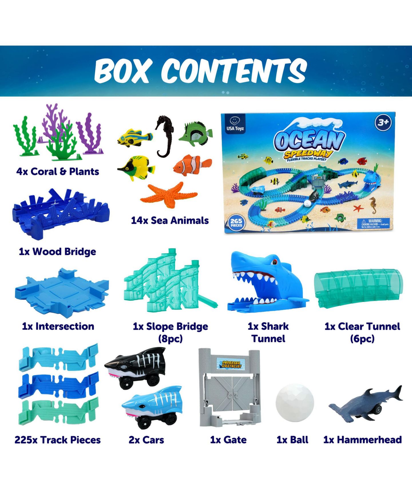 Детские конструкторы USA Toyz Ocean Speedway Track Set 265-Piece Building Set, Ages 3+ — фото 6