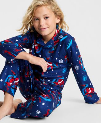 Spiderman Little and Big Boys' Notch Collar Top and Open Leg Pants Pajama, 2-Piece Set