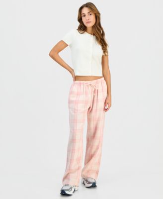 Self Esteem - Juniors' Plaid-Print Tie-Waist Wide-Leg Pants