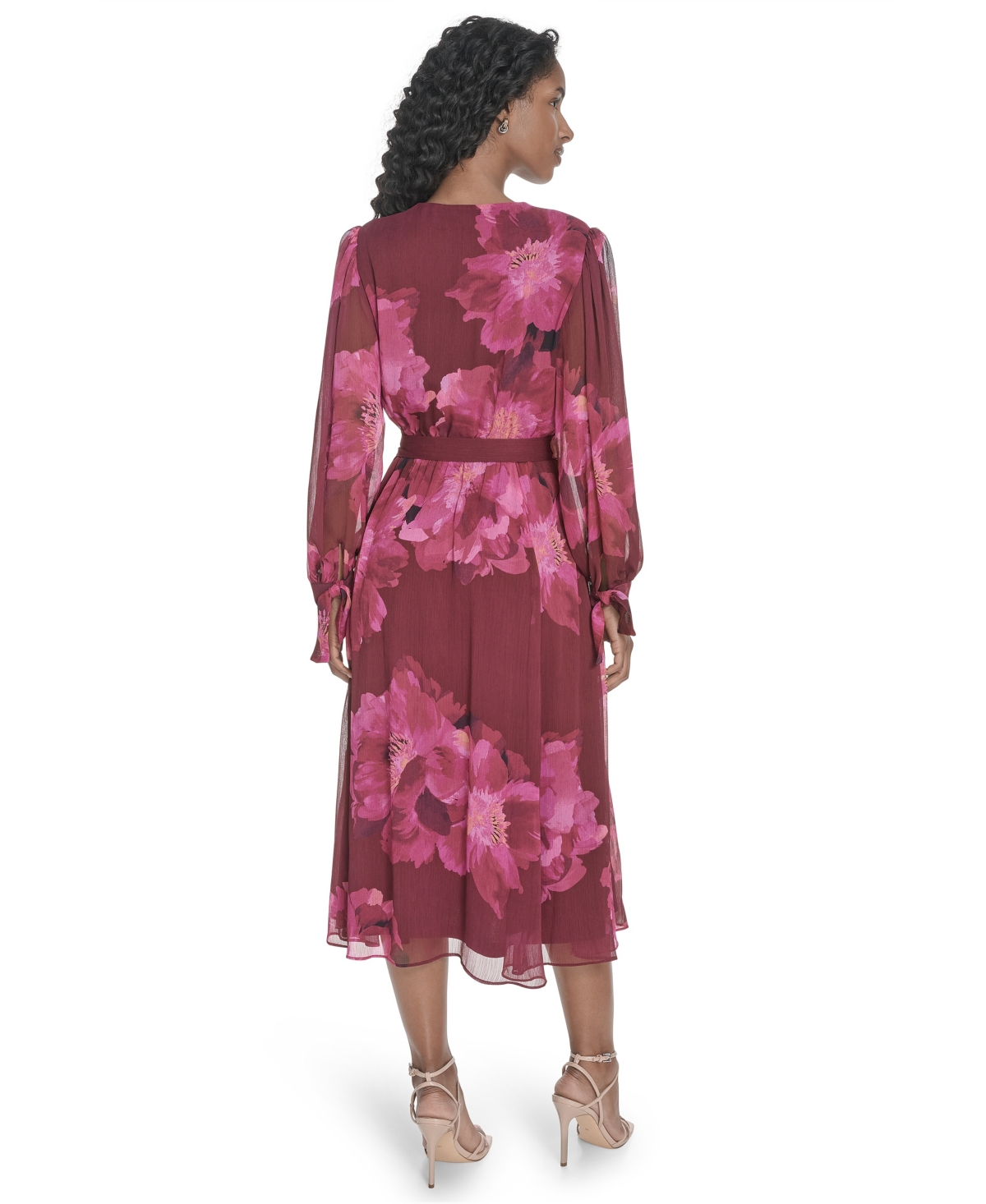 Calvin Klein Plus Size Tie Sleeve Midi Dress In Multi