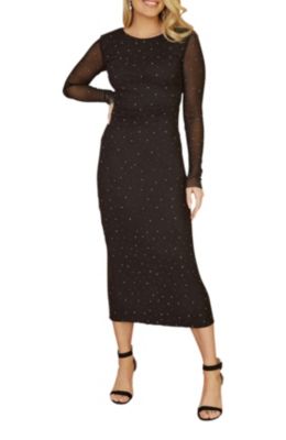 Women's Sparkle Mesh Bodycon Midi Dress