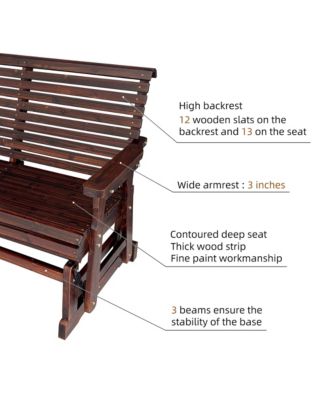 Wooden Patio Glider with High Roll Back and Deep Contoured Seat, Solid Fir Wood, 2-Seater, Heavy Duty 800 LBS, 4 Feet (Deep Brown)