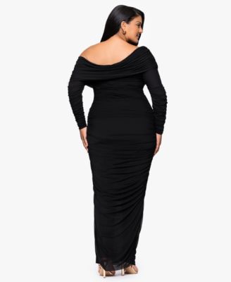 Plus Size Long Ruched Mesh Dress