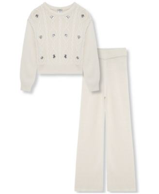 Girls' 7-16 Sequin Cable Knit Sweater and Pants, 2-Piece Set