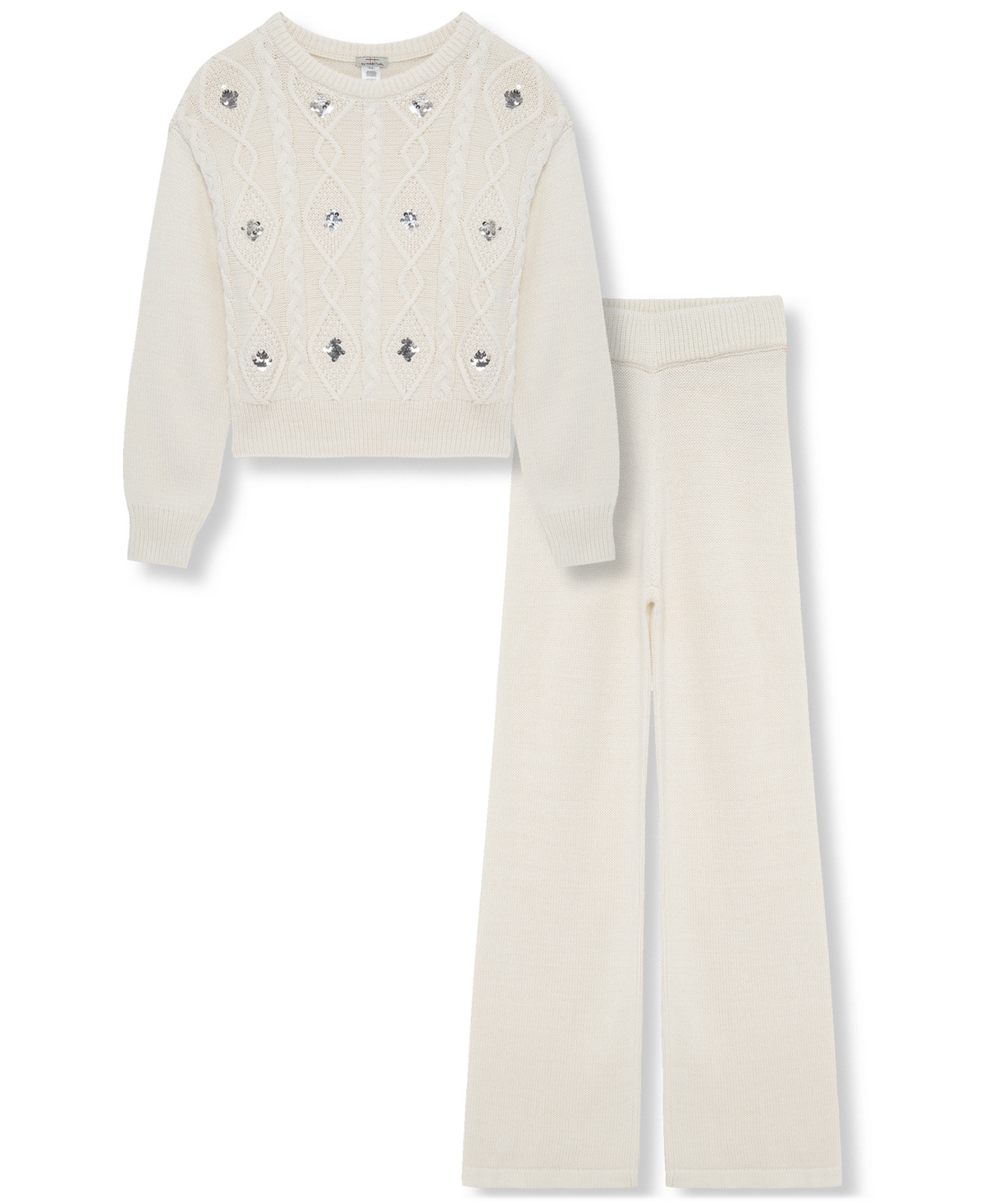 Habitual Kid Habitual Girls 7-16 2-piece Sequin Cable Knit Sweater And Pants Set In White