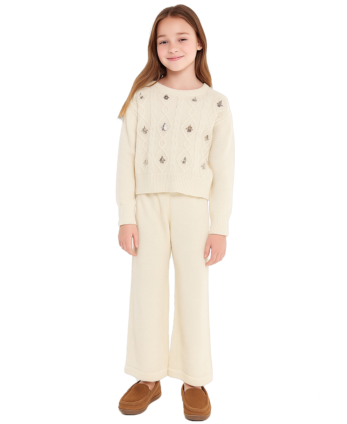 Habitual Kid Habitual Girls 7-16 2-piece Sequin Cable Knit Sweater And Pants Set In White