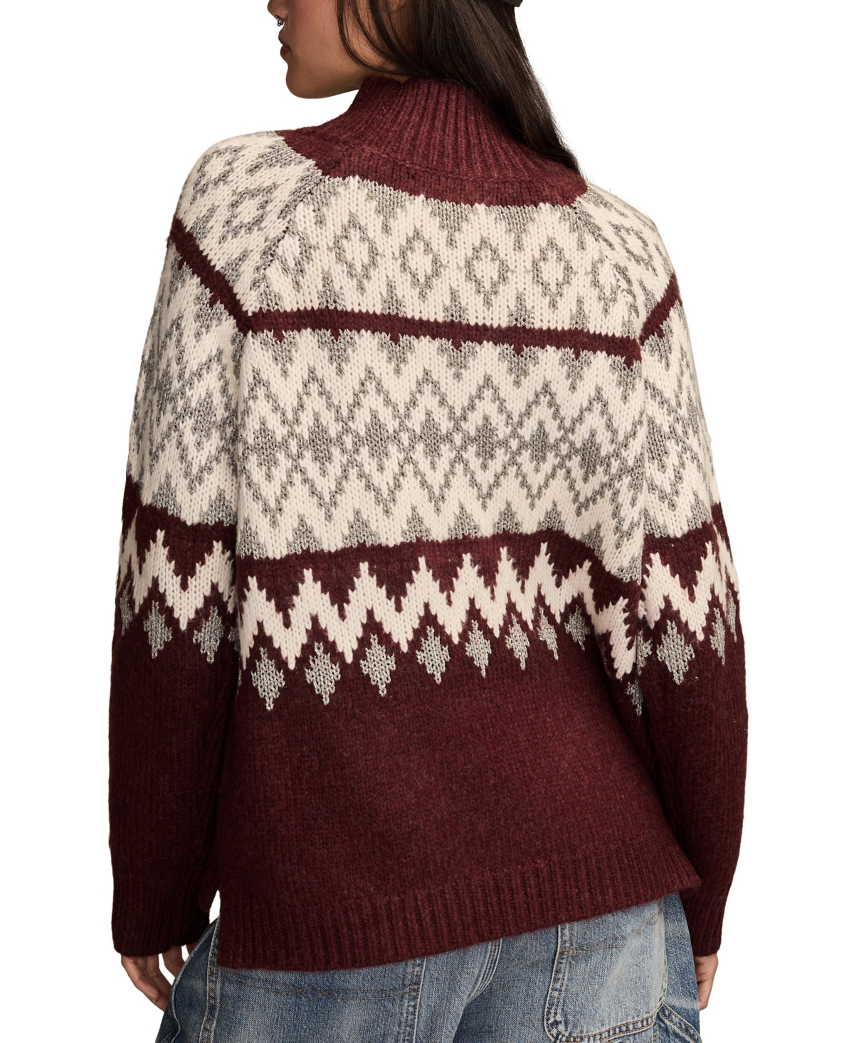 Lucky Brand Fair Isle Mock Neck Sweater In Burgundy