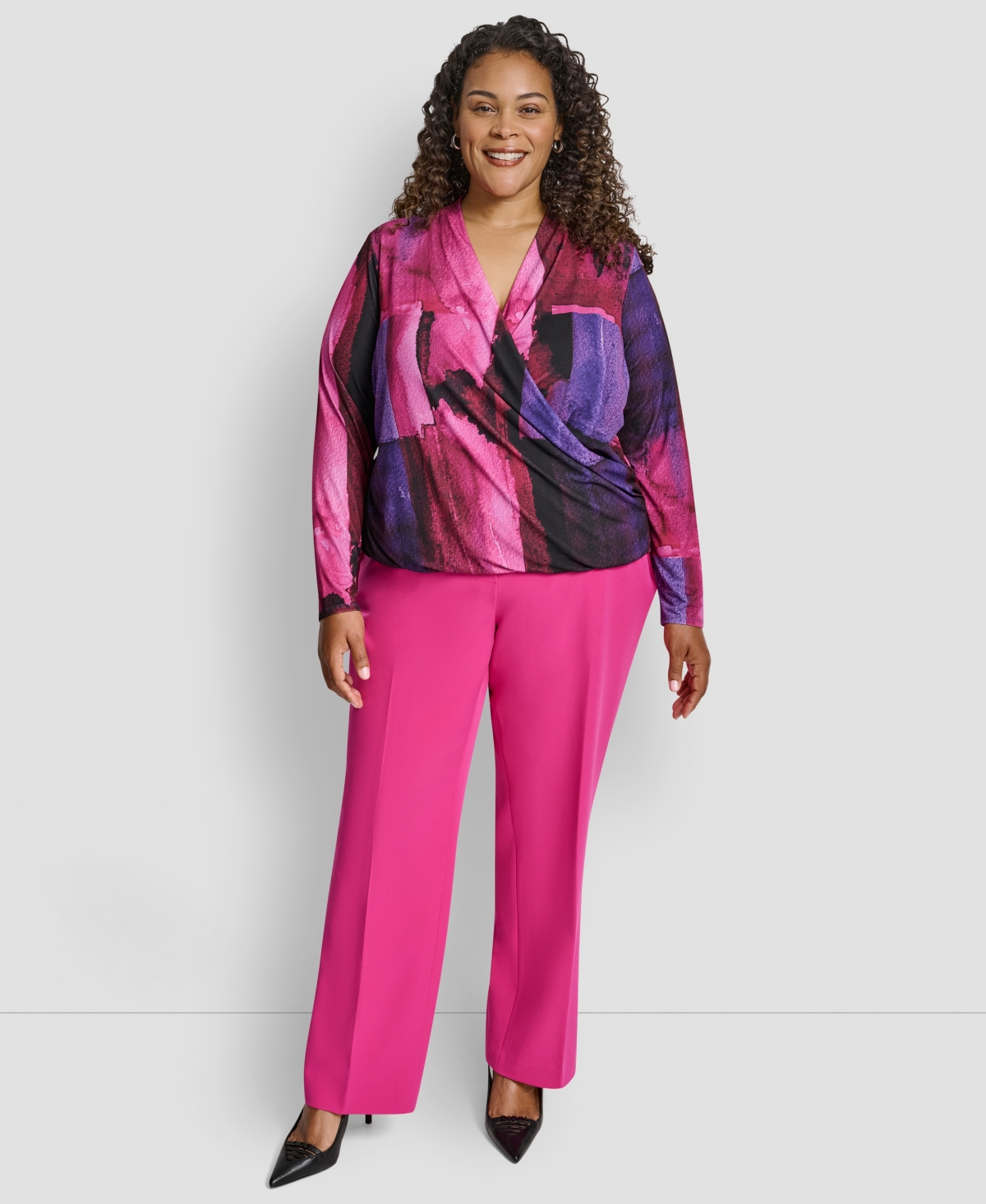 Dkny Plus Size Wrap V-Neck Long Sleeve Top