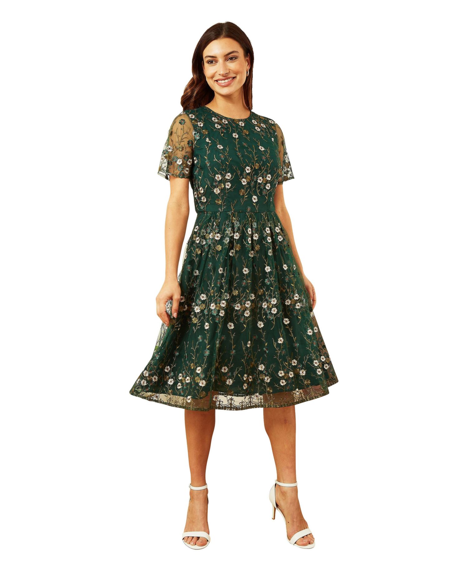 Women's Embroidered Floral Skater Dress