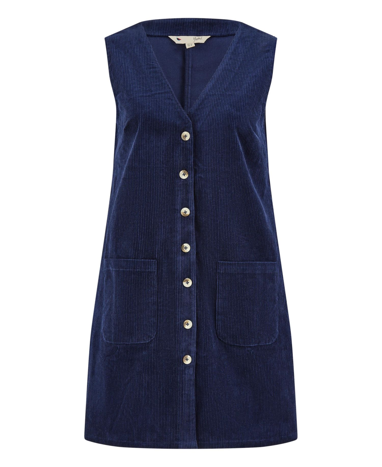 Women's V-Neck Cord Pinafore Dress
