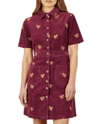 Women's Fox Embroidered Cord Shirt Dress
