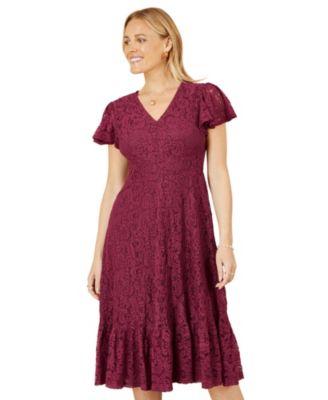 Women's Short Sleeve Lace Midi Skater Dress