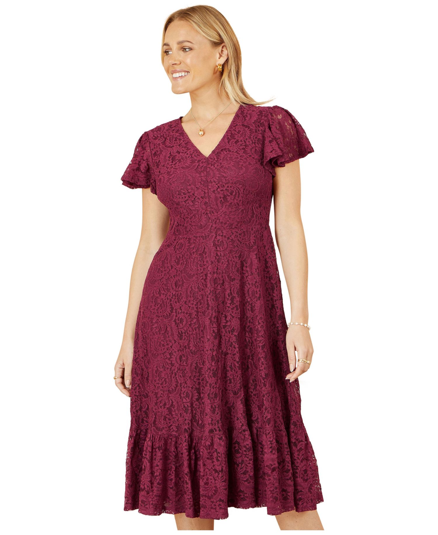Women's Short Sleeve Lace Midi Skater Dress
