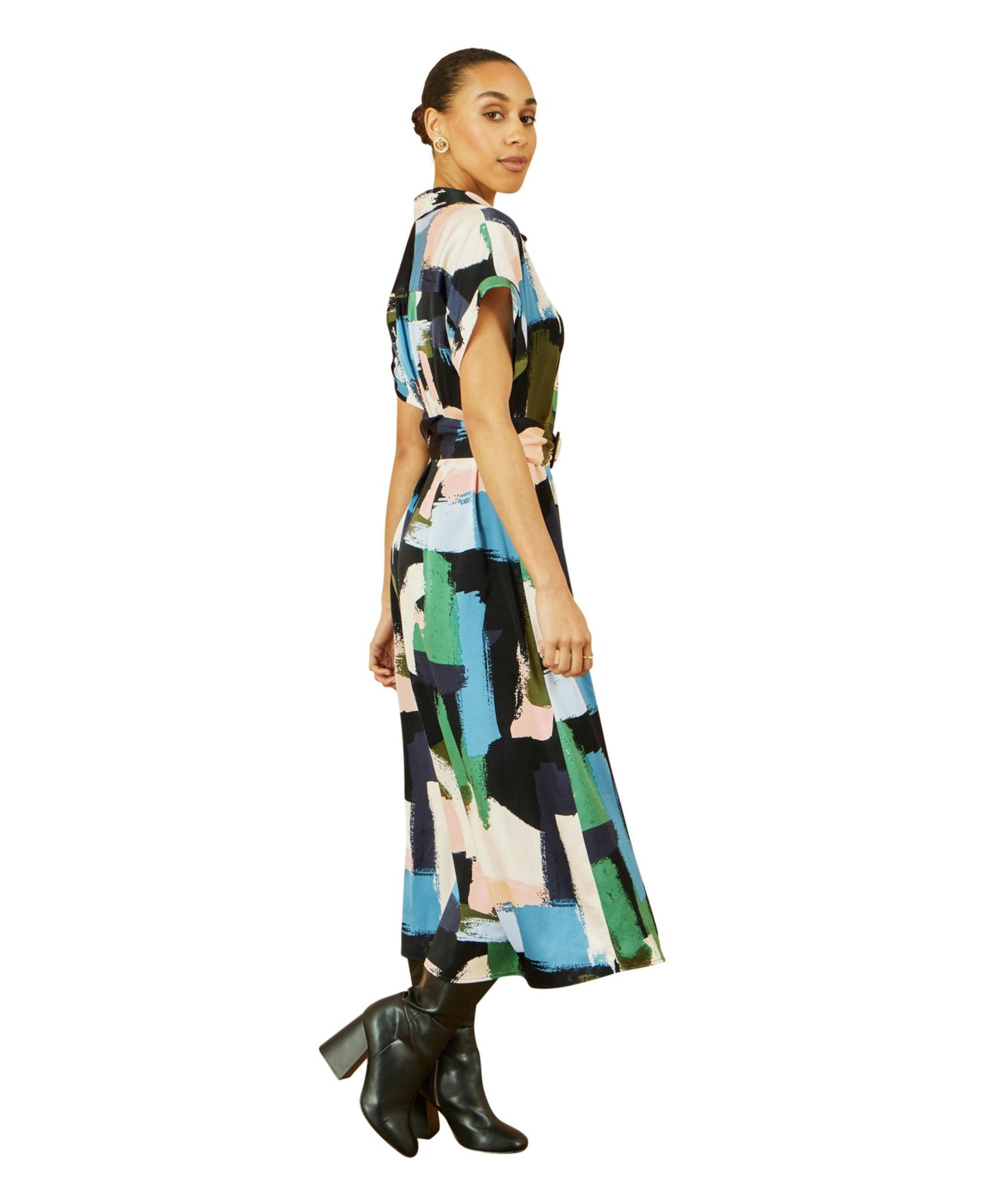 Женское платье Yumi Brushstroke Print Relaxed Shirt Dress, цвет: Разноцветный — фото 3
